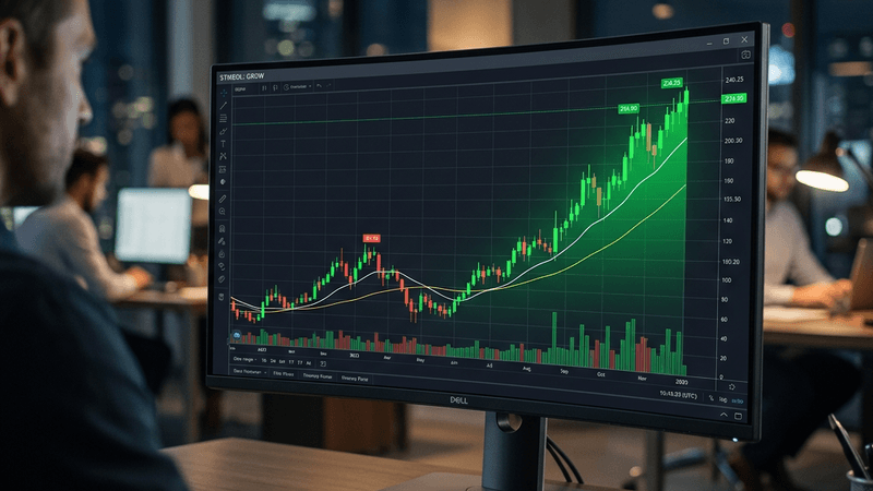 Stock market graph showing upward trend on modern display